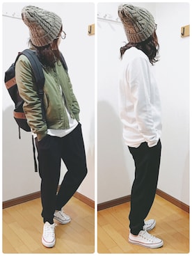 「reca（レカ）のアイテム（ニットキャップ/ビーニー）」を使った、あゆさん（レディース・157cm）の春コーディネート