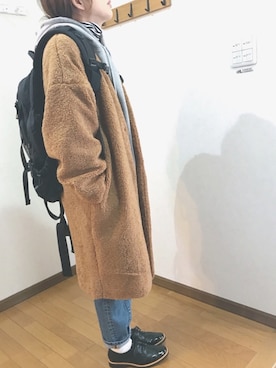 「GRL（グレイル）のアイテム（ノーカラージャケット）」を使った、あゆさん（レディース・157cm）の冬コーディネート