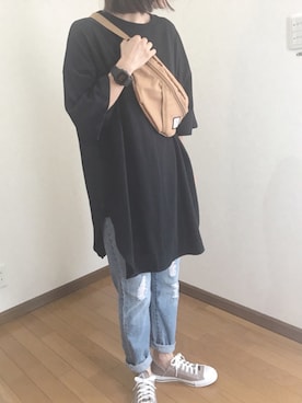 「アイテム（ボディバッグ/ウエストポーチ、イエロー系）」を使った、あゆさん（レディース・157cm）の夏コーディネート