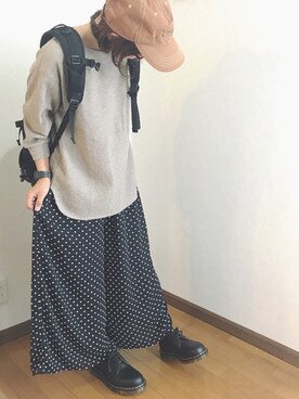 「ワッフルクルーネックＴ」｜「アイテム（その他シューズ）」を使った、あゆさん（レディース・157cm）の秋コーディネート