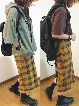 「ISOOK（アイスー）のアイテム（Tシャツ/カットソー）」を使った、あゆさん（レディース・157cm）の秋コーディネート