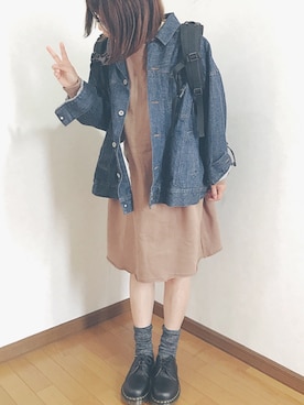 「秋のブラウンスタイル」｜「アイテム（デニムジャケット）」を使った、あゆさん（レディース・157cm）の秋コーディネート