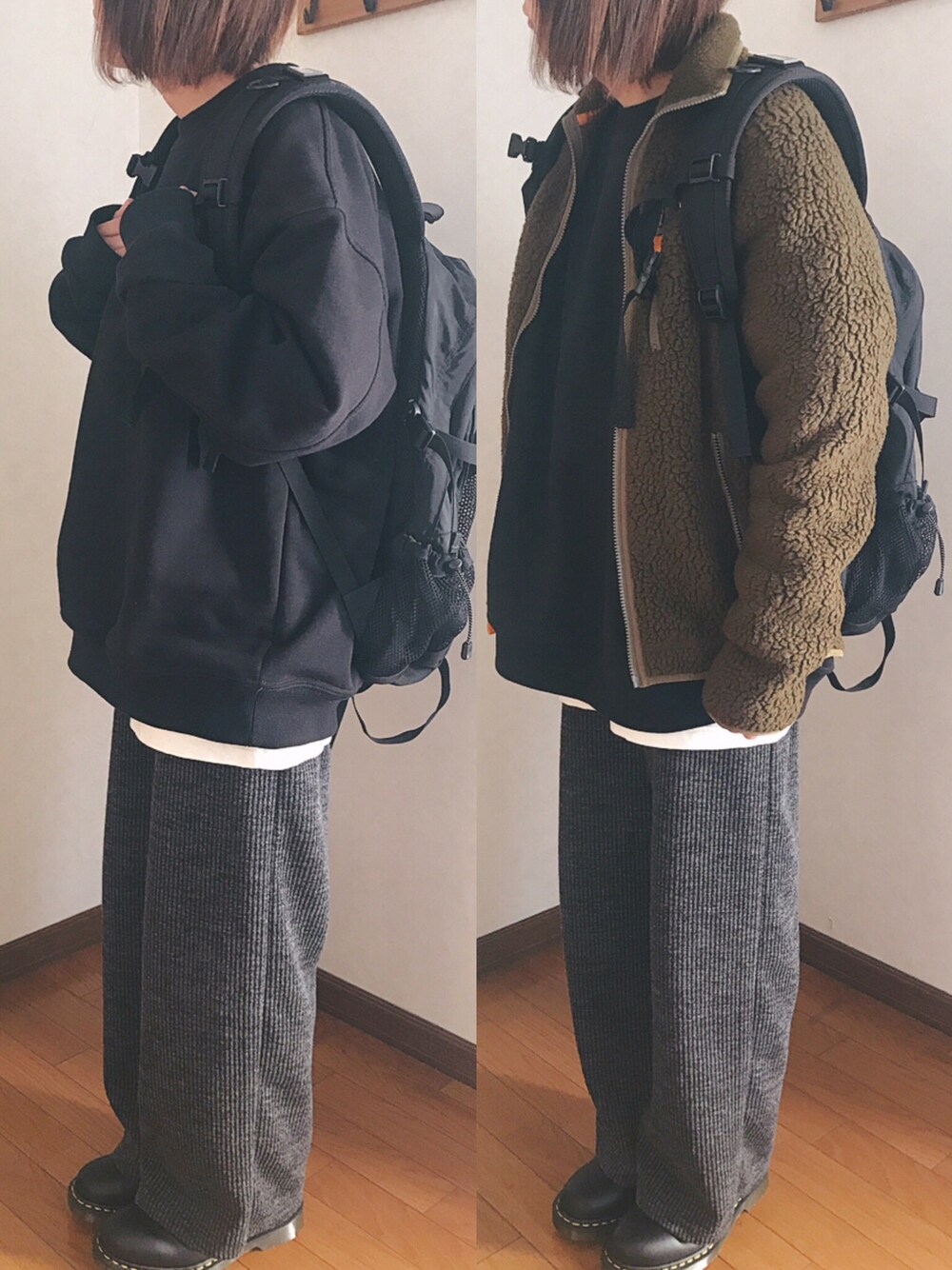 「カジュアル、スウェット、韓国ファッション、リブニット、パタゴニア、フリース、おしゃれさんと繋がりたい、UPPER STAGE、アッパーステージ、PR」｜「ANDERSSON BELLのAndersson Bell シグネチャーエンブレムトレーナー（スウェット、ブラック系）」を使った、あゆさん（レディース・157cm）の秋コーディネートの1枚目の写真