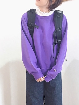 Champion ドロップショルダークルーネックスウェットを使った人気ファッションコーディネート Wear