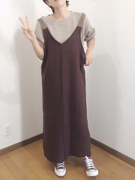 高橋愛さんコラボ】ニットジャンパースカートとロングTシャツセット by