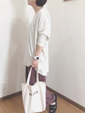 「niko and...（ニコアンド）のCLEARリネンレーヨンワイドパンツ（その他パンツ）」を使った、あゆさん（レディース・157cm）の秋コーディネート