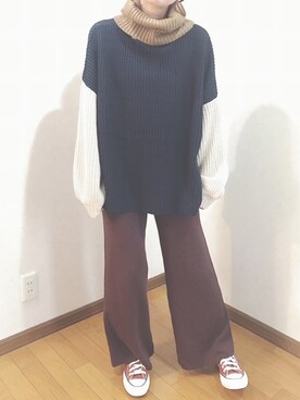 【Soffitto×南明奈】配色タートルネックセーター