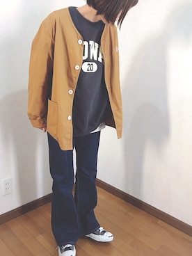 「ノーカラージャケット」｜あゆさん（レディース・157cm）の冬コーディネート