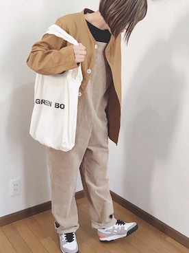 「ワッフルクルーネックＴ」｜「アイテム（オールインワン・サロペット）」を使った、あゆさん（レディース・157cm）の春コーディネート