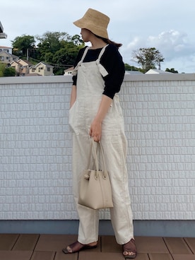 「ペーパーハット」｜「アイテム（オールインワン・サロペット）」を使った、chiharu__hondaさん（レディース・163cm）の夏コーディネート