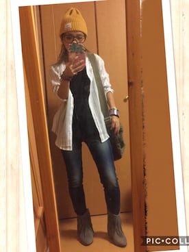 「Ungrid（アングリッド）のインディゴフレイドヘムストスリ（デニムパンツ）」を使った、yukarinさん（レディース・150cm）の冬コーディネート