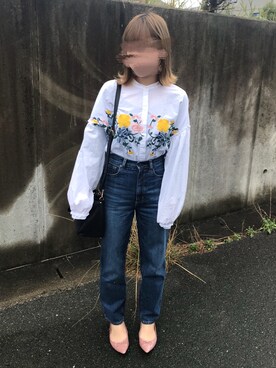 「ハイウエストストレートジーンズ」｜そらさん（レディース・157cm）の春コーディネート