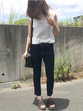 「ワッフルスリーブレスt」｜そらさん（レディース・157cm）の夏コーディネート