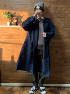 「neos（ネオス）のアイテム（トレンチコート）」を使った、gomikuzuさん（メンズ・169cm）の冬コーディネート