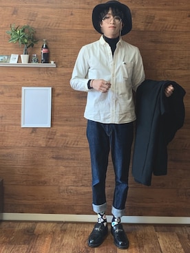 「ロールアップ」｜「アイテム（チェスターコート）」を使った、gomikuzuさん（メンズ・169cm）の冬コーディネート