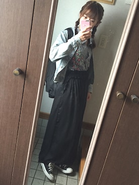 「school」｜「アイテム（デニムジャケット）」を使った、myu.さん（レディース・158cm）の春コーディネート