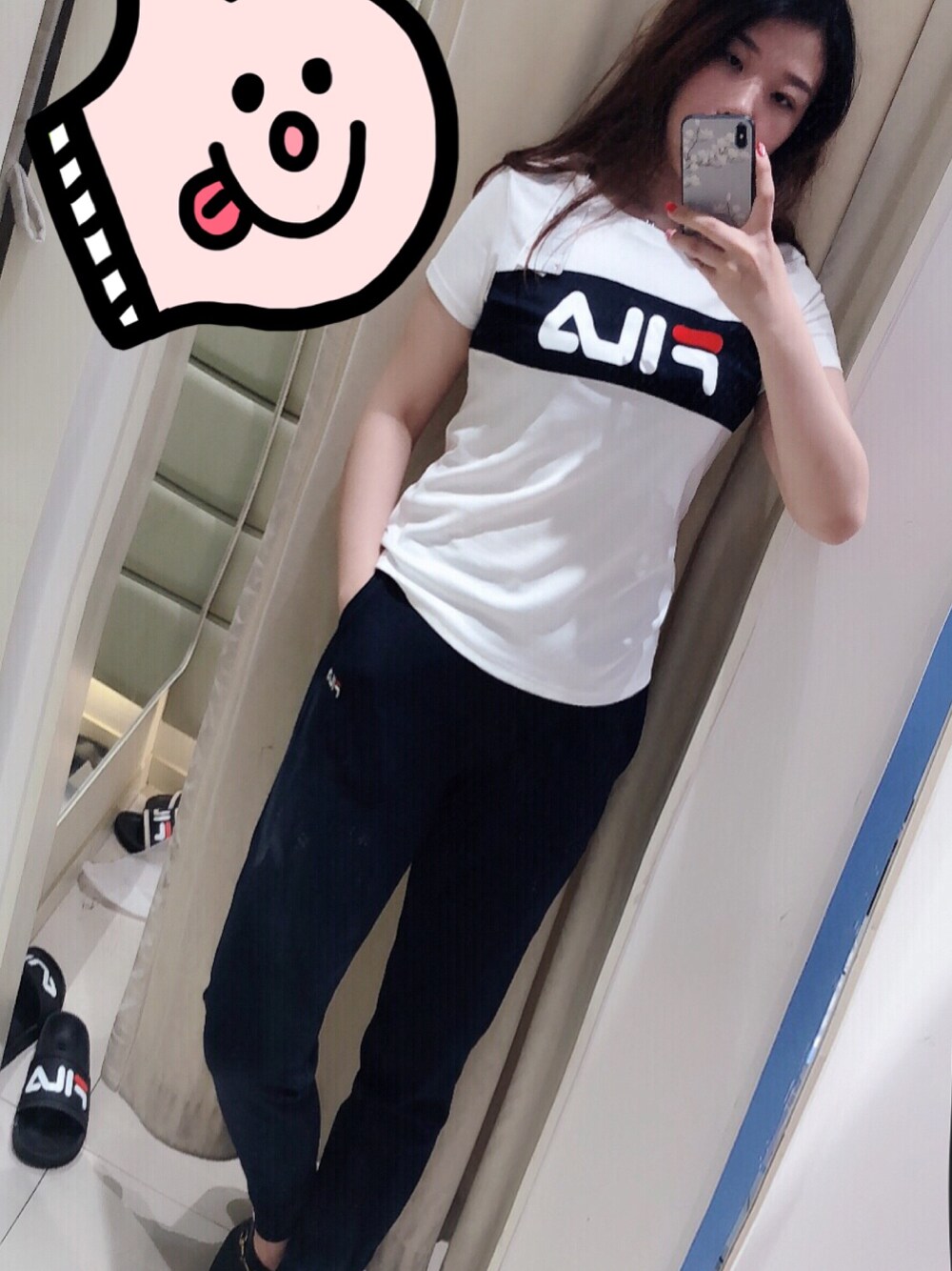 「FILAのアイテム（トップス、ホワイト系）」を使った、Yingying_Rubyさん（レディース・173cm）の春コーディネートの1枚目の写真