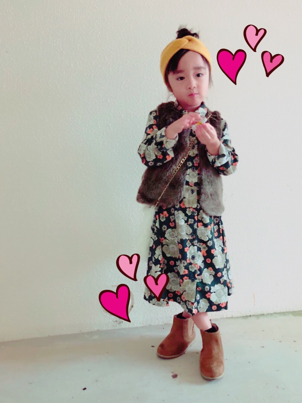 「沖縄」｜「GLOBAL WORKの【キッズ】ネジリヘアバンド/769499（ヘアバンド、イエロー系）」を使った、yuichin❣️さん（キッズ・100cm）の冬コーディネートの1枚目の写真