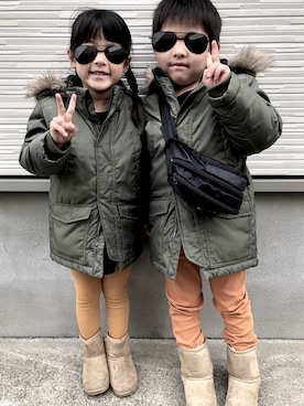 「H&M（エイチ・アンド・エム）のアイテム（ブルゾン）」を使った、mihaさん（キッズ・110cm）の冬コーディネート