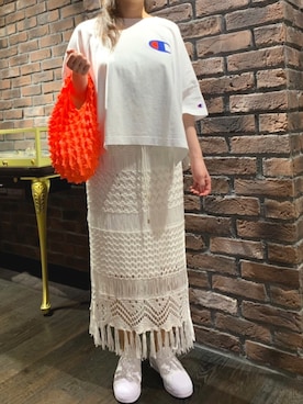 「BUNZABURO（ブンザブロウ）のアイテム（エコバッグ/サブバッグ）」を使った、yuco.yamaさん（レディース・154cm）の夏コーディネート