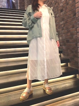 「シアーワンピース」｜「アイテム（シャツワンピース）」を使った、yuco.yamaさん（レディース・154cm）の夏コーディネート