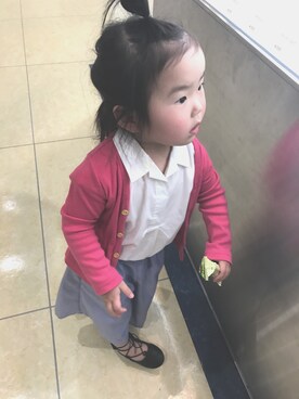 「しまむら（シマムラ）のアイテム（シャツ/ブラウス、ホワイト系）」を使った、sowaさん（キッズ・90cm）の春コーディネート