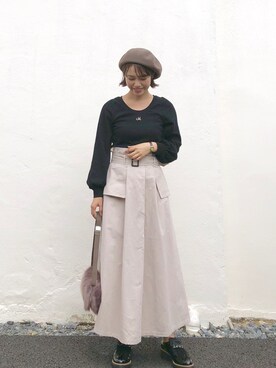 「Casselini（キャセリーニ）のアイテム（ハンチング/ベレー帽）」を使った、kusuda yoshikoさん（レディース・163cm）の秋コーディネート