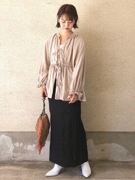 「mystic（ミスティック）のケーブルロングスカート（スカート）」を使った、kusuda yoshikoさん（レディース・163cm）の秋コーディネート