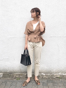 「mystic（ミスティック）のテーパードデニムパンツ（デニムパンツ）」を使った、kusuda yoshikoさん（レディース・163cm）の春コーディネート