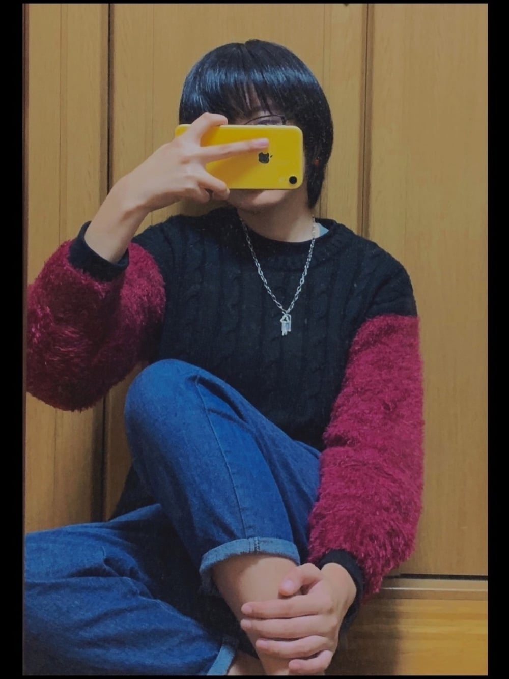 「秋冬コーデ、プチプラコーデ、デニム、やっぱりストリートが好き、ニット、デニムパンツ、シルバーアクセサリー、GU、WEGO、学生」｜「WEGOのWEGO/モチーフネックレス（ネックレス、シルバー系）」を使った、たろたろさん（レディース・164cm）の秋コーディネートの1枚目の写真