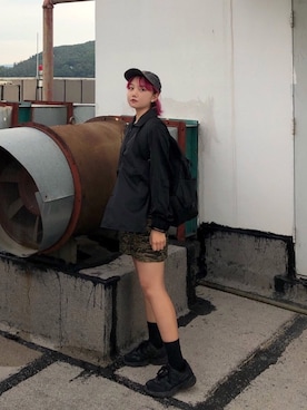 「Carhartt（カーハート）のカーハート ストラップバックキャップ ODESSA  CHARHARTT（キャップ）」を使った、Bibiiiiii_さん（レディース・158cm）の夏コーディネート