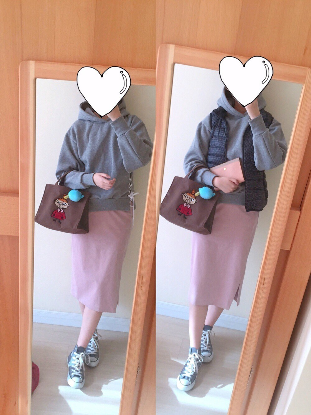 「冬」｜「plageのCONVERSE キャンバスオールスター HI（スニーカー、グレー系）」を使った、Kirima♡さん（レディース・166cm）の冬コーディネートの1枚目の写真