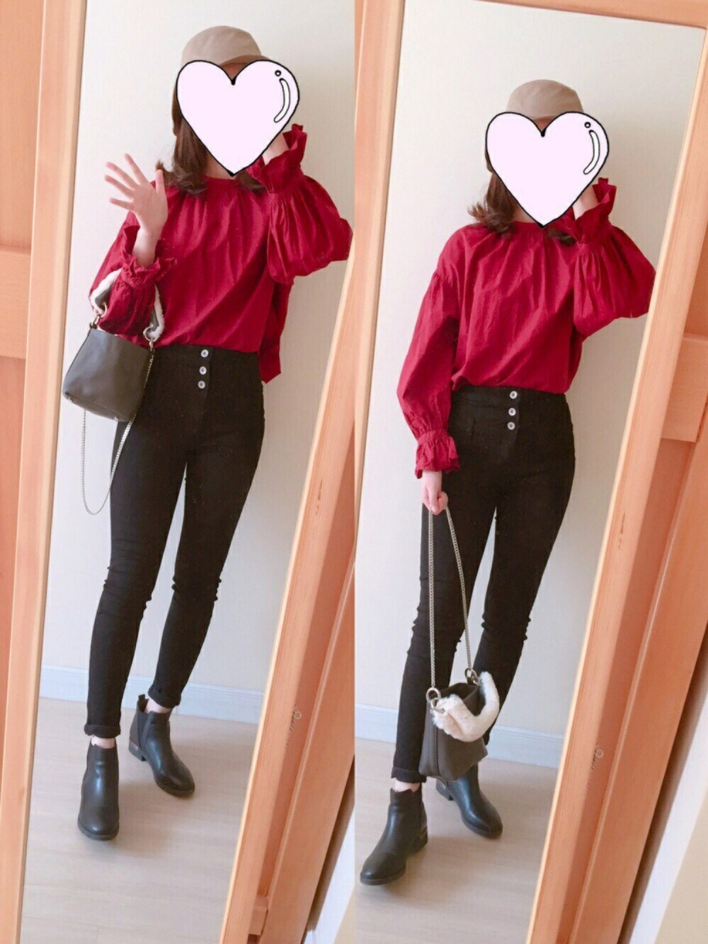 「秋のコーデ」｜「Another Editionの2WAYリボンブラウス/AEBFC　2WAY RIBBON BLUS（シャツ/ブラウス、レッド系）」を使った、Kirima♡さん（レディース・166cm）の秋コーディネートの1枚目の写真