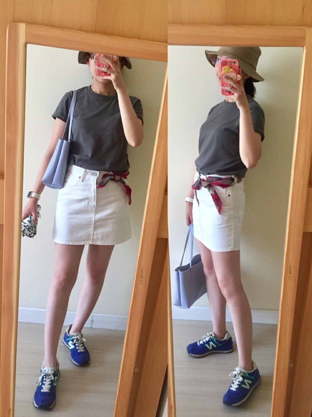 「夏コーデ、シンプル、休日スタイル、カジュアル、カジュアルコーデ、ootd、夏、暑い、ユニクロ、moussy」｜「NEW BALANCEのアイテム（スニーカー、ブルー系）」を使った、Kirima♡さん（レディース・166cm）の夏コーディネートの1枚目の写真