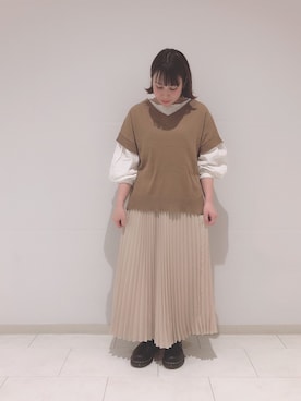 「アコーディオンプリーツ」｜「アイテム（スカート）」を使った、yunaさん（レディース・150cm）の秋コーディネート