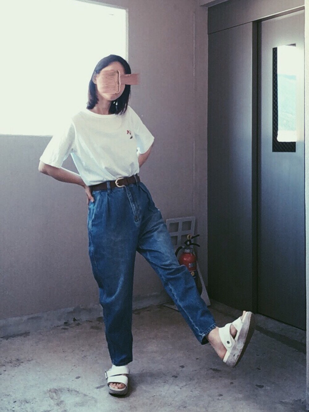 「haco!のＵＳＡコットン　刺しゅうがかわいい女のコＴシャツ（Tシャツ/カットソー、ホワイト系）」を使った、erikoさん（レディース・156cm）の夏コーディネートの1枚目の写真