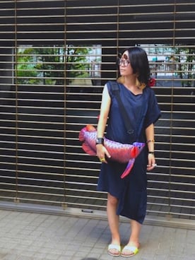 「PEANUTS（ピーナッツ）のアイテム（アクセサリー）」を使った、kaoriBROWNさん（レディース・157cm）の夏コーディネート