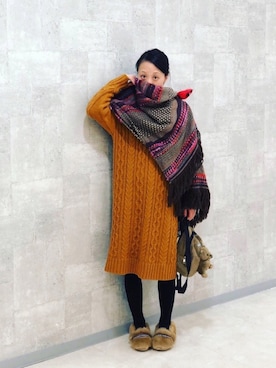 「動物モチーフ」｜「アイテム（ワンピース/ドレス）」を使った、kaoriBROWNさん（レディース・157cm）の冬コーディネート