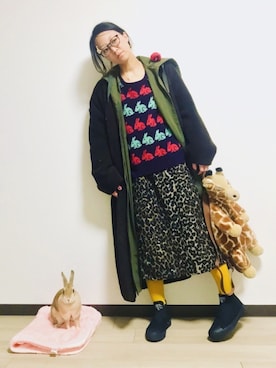 「CLANE（クラネ）のアイテム（モッズコート）」を使った、kaoriBROWNさん（レディース・157cm）の冬コーディネート