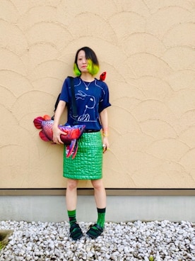 「動物モチーフ」｜「アイテム（アクセサリー）」を使った、kaoriBROWNさん（レディース・157cm）の夏コーディネート