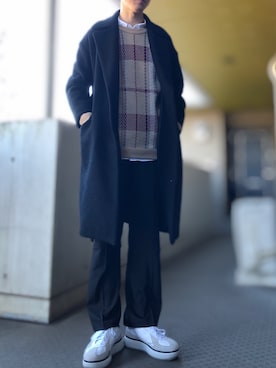 「韓国コーデ」｜「アイテム（チェスターコート）」を使った、MyTさん（メンズ・177cm）の冬コーディネート