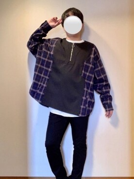 「ノーカラーシャツ」｜「アイテム（スウェット）」を使った、DAiさん（メンズ・172cm）の春コーディネート