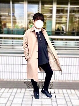 「DOOPZ（ドープス）のTRドロップショルダーステンカラーコート（ステンカラーコート）」を使った、DAiさん（メンズ・172cm）の春コーディネート