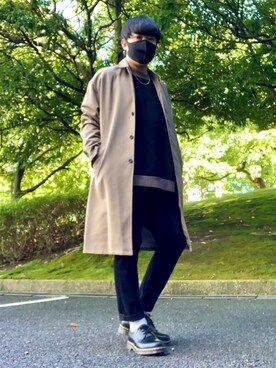 「DOOPZ（ドープス）のTRドロップショルダーステンカラーコート（ステンカラーコート）」を使った、DAiさん（メンズ・172cm）の秋コーディネート