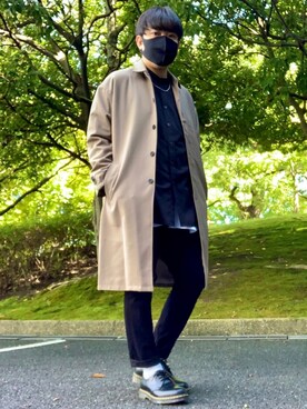 「DOOPZ（ドープス）のTRドロップショルダーステンカラーコート（ステンカラーコート）」を使った、DAiさん（メンズ・172cm）の秋コーディネート
