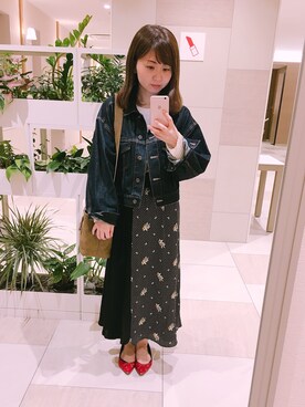 「柄物」｜「アイテム（デニムジャケット）」を使った、natsuさん（レディース・152cm）の春コーディネート
