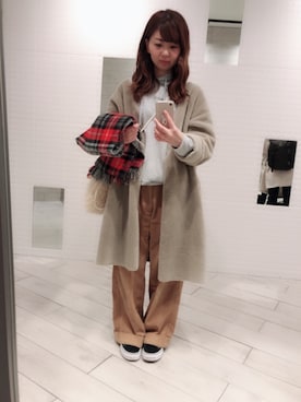 「コーデュロイパンツ」｜「アイテム（ムートンコート）」を使った、natsuさん（レディース・152cm）の冬コーディネート