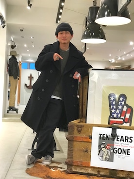 「ロールアップ」｜「アイテム（ピーコート）」を使った、Satsuma Gotoさん（メンズ・169cm）の冬コーディネート