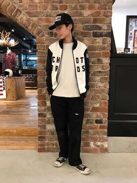 「SCHOTT」｜「アイテム（ジャージ）」を使った、Satsuma Gotoさん（メンズ・169cm）の冬コーディネート