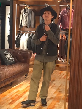 「schott（ショット）のSchott/ショット/ARMY FATIGUE PANTS/アーミー ファティーグ パンツ（その他パンツ）」を使った、Satsuma Gotoさん（メンズ・169cm）の夏コーディネート